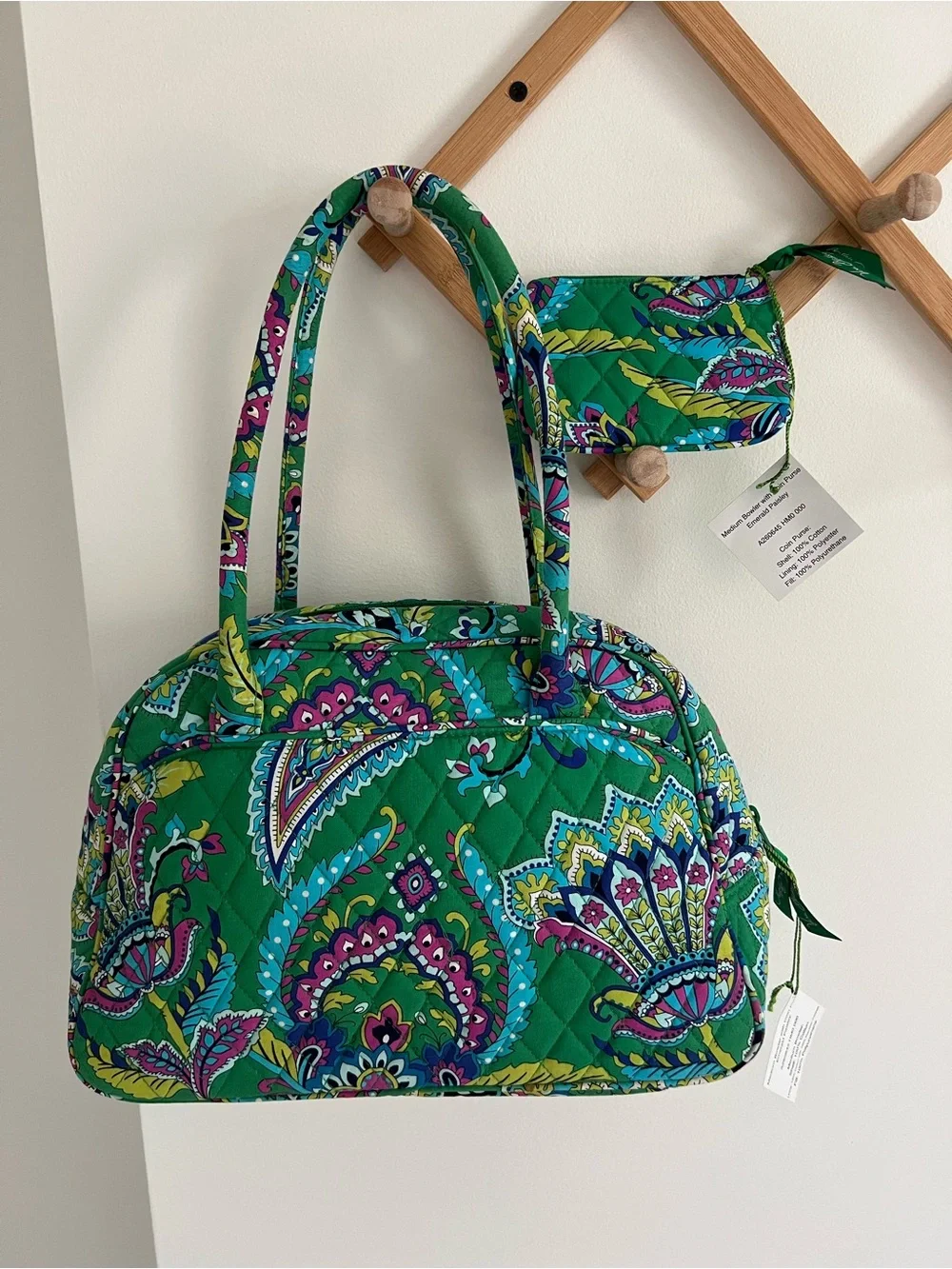 Vera Bradley Emerald Paisley “Medium Bowler” Bag & Coin Purse